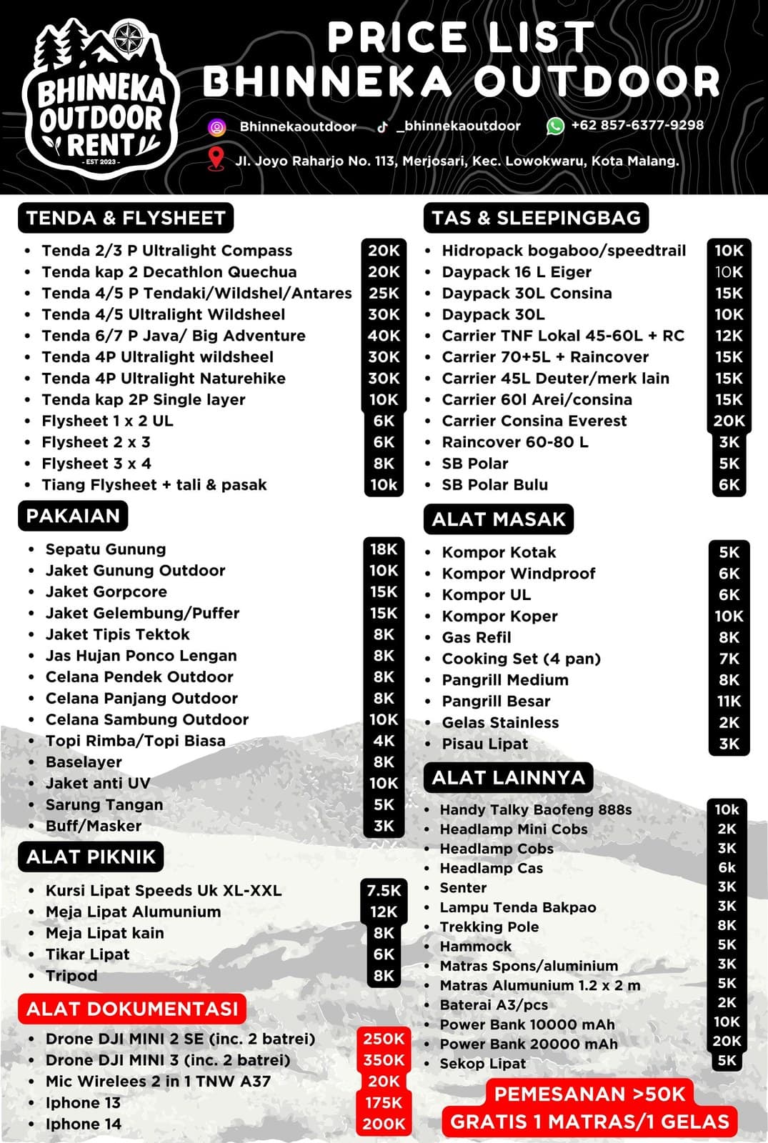 Nikmati Free Sewa Matras Camping & Outdoor rental Malang